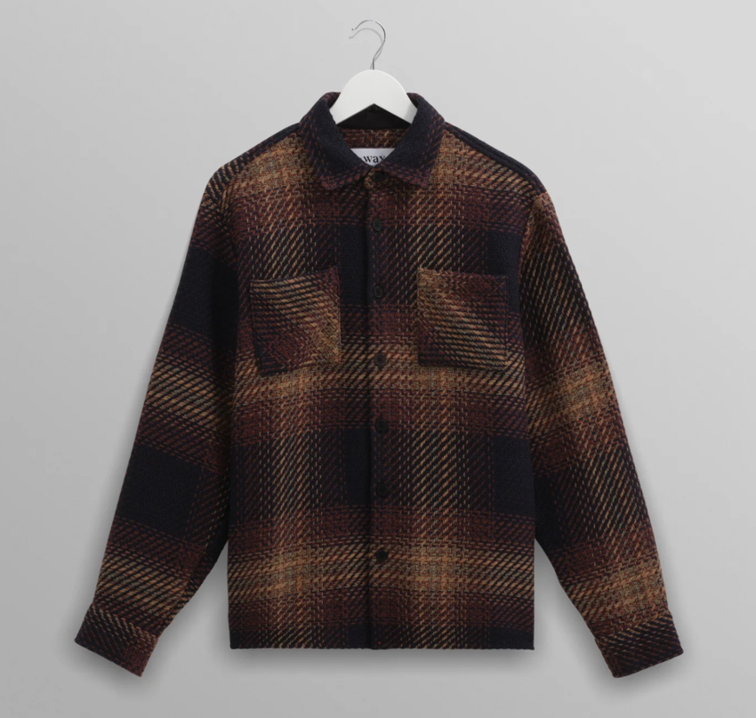 Wax London Whiting Overshirt Ombre Giant Windowpane Navy Caramel