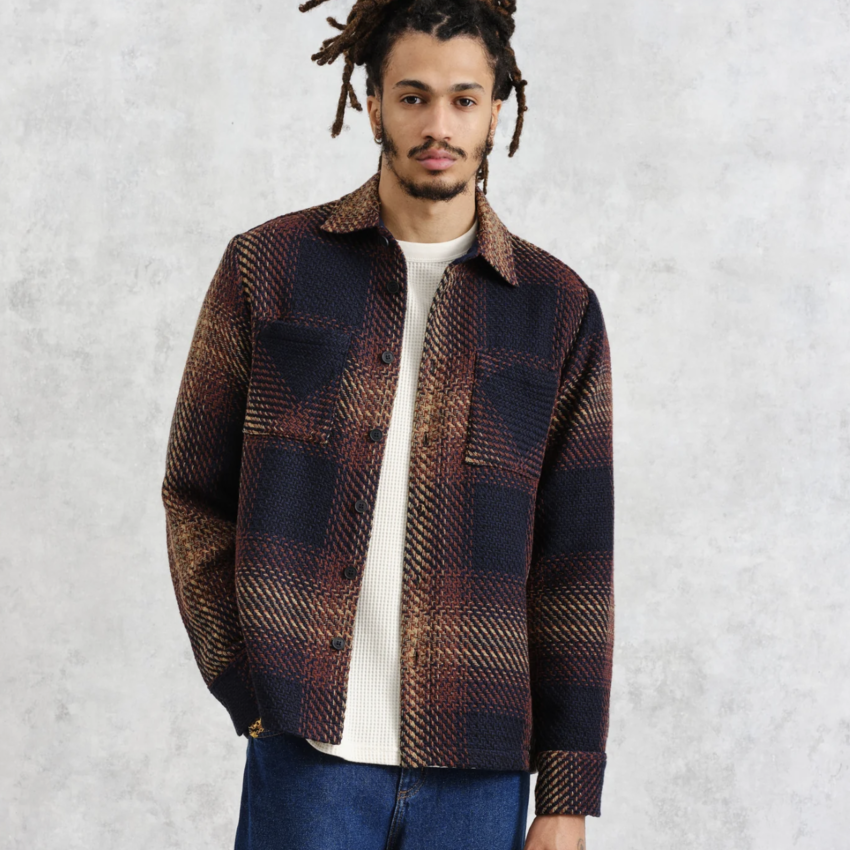 Whiting Overshirt Ombre Giant Windowpane Navy Caramel