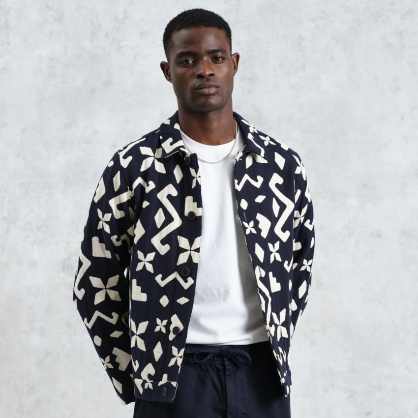 Iggy Jacket Block Geo Chenille Navy Ecru