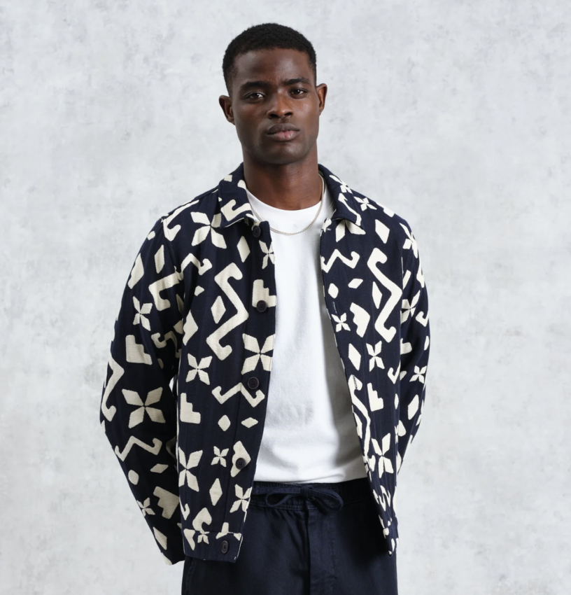 Iggy Jacket Block Geo Chenille Navy Ecru