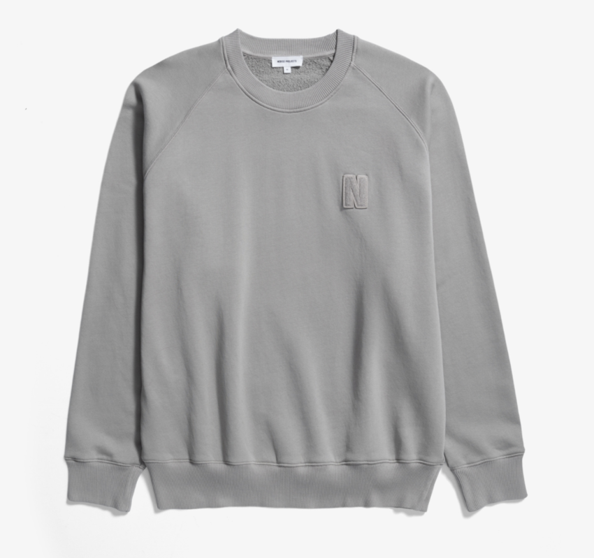 Norse Projects  Marten Relaxed Organic Raglan N Patch Sweatshirt Weather Grey