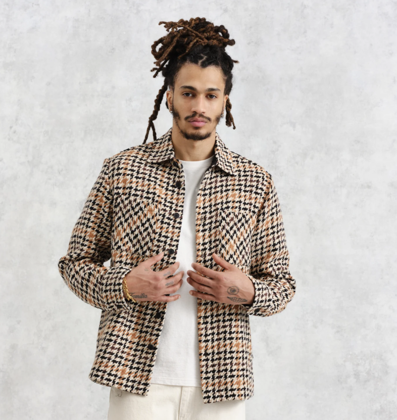 Wax London Whiting Overshirt Houndstooth Weave Naturel