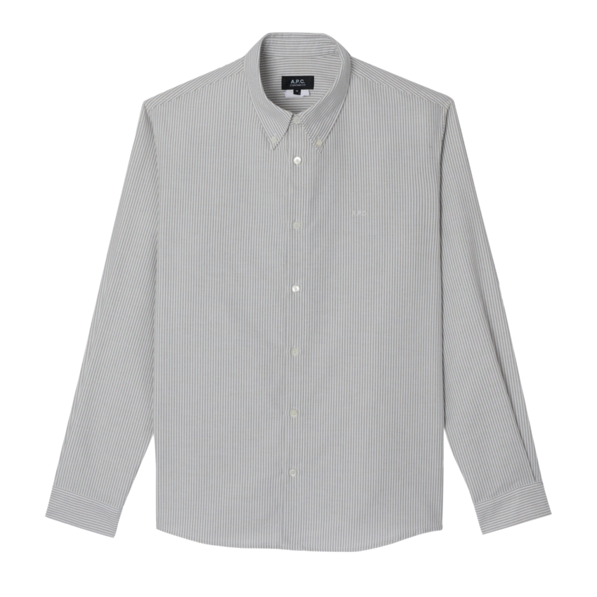 A.P.C. Paris Greg Logo Button Down Stripe Shirt Grey
