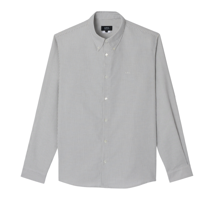 A.P.C. Paris Greg Logo Button Down Stripe Shirt Grey