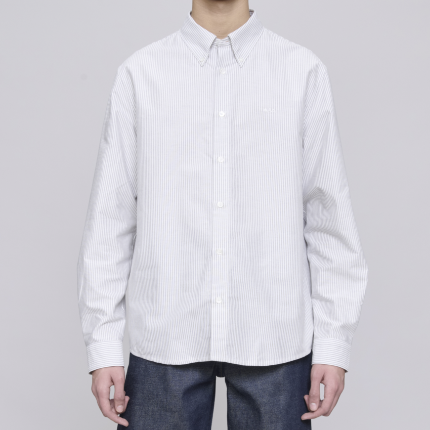 A.P.C. Paris Greg Logo Button Down Stripe Shirt Grey