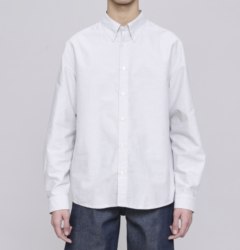 A.P.C. Paris Greg Logo Button Down Stripe Shirt Grey