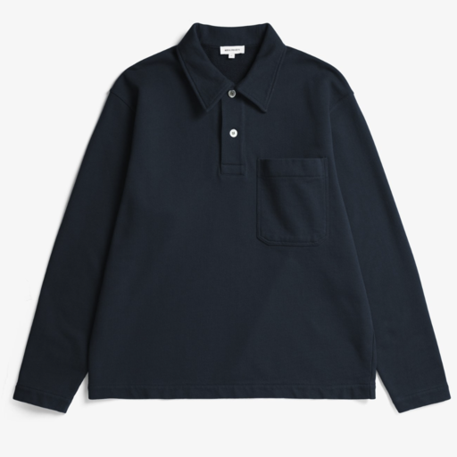 Norse Projects  Fraser Relaxed Organic Loopback LS Polo Dark Navy