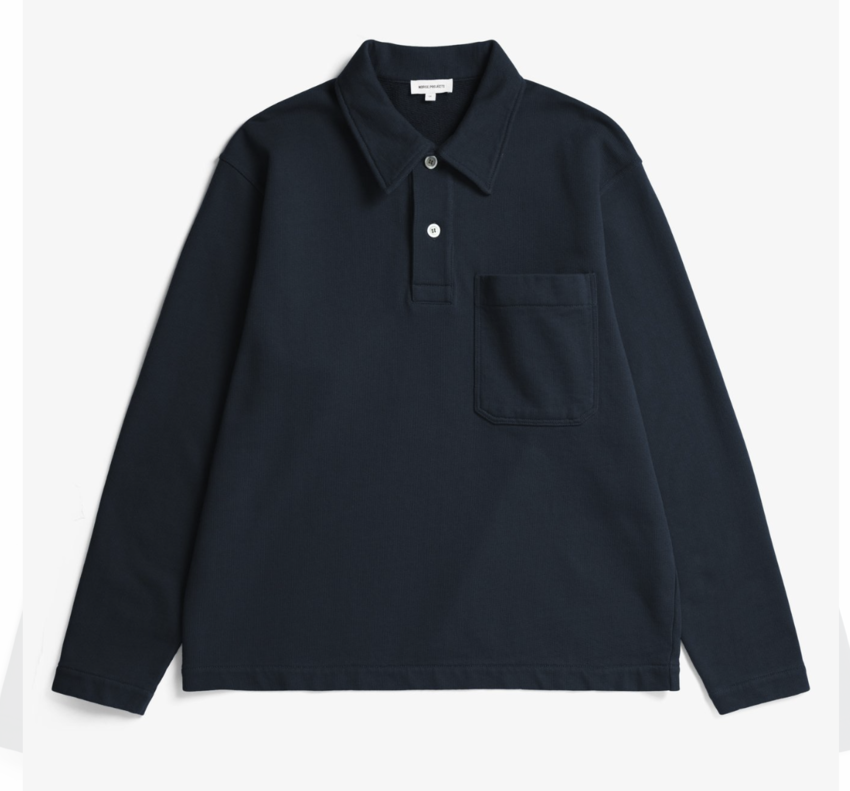 Norse Projects  Fraser Relaxed Organic Loopback LS Polo Dark Navy