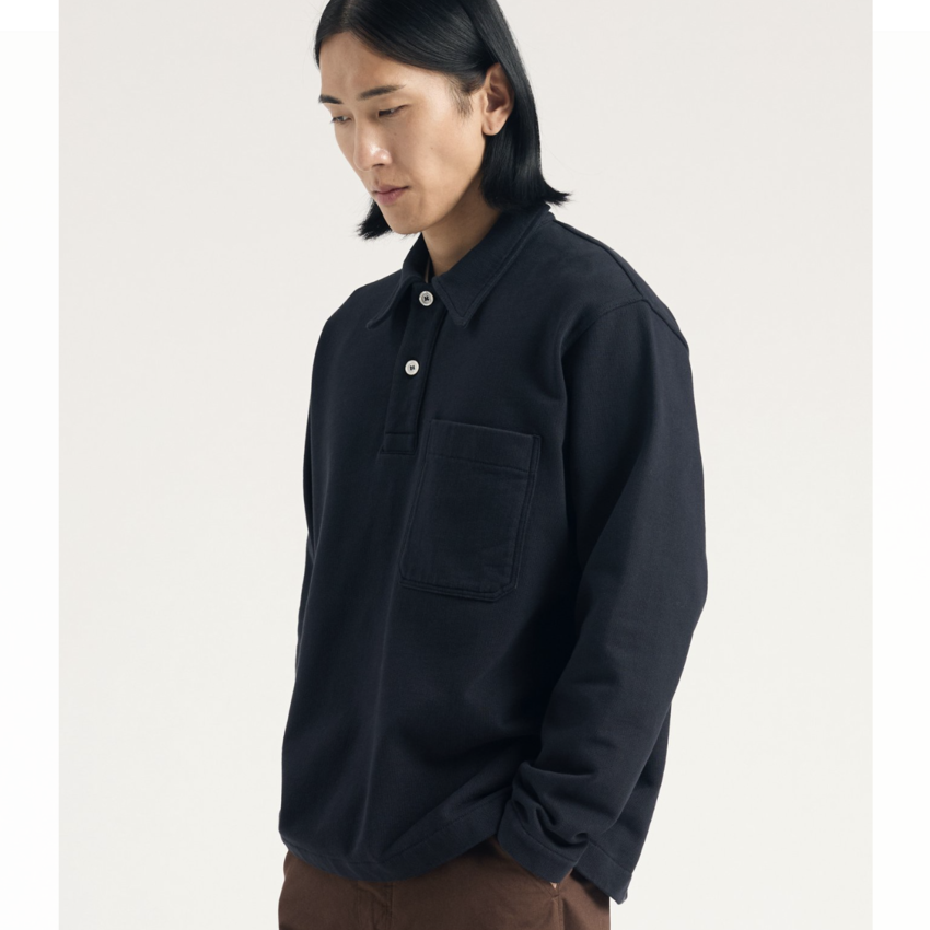Norse Projects  Fraser Relaxed Organic Loopback LS Polo Dark Navy