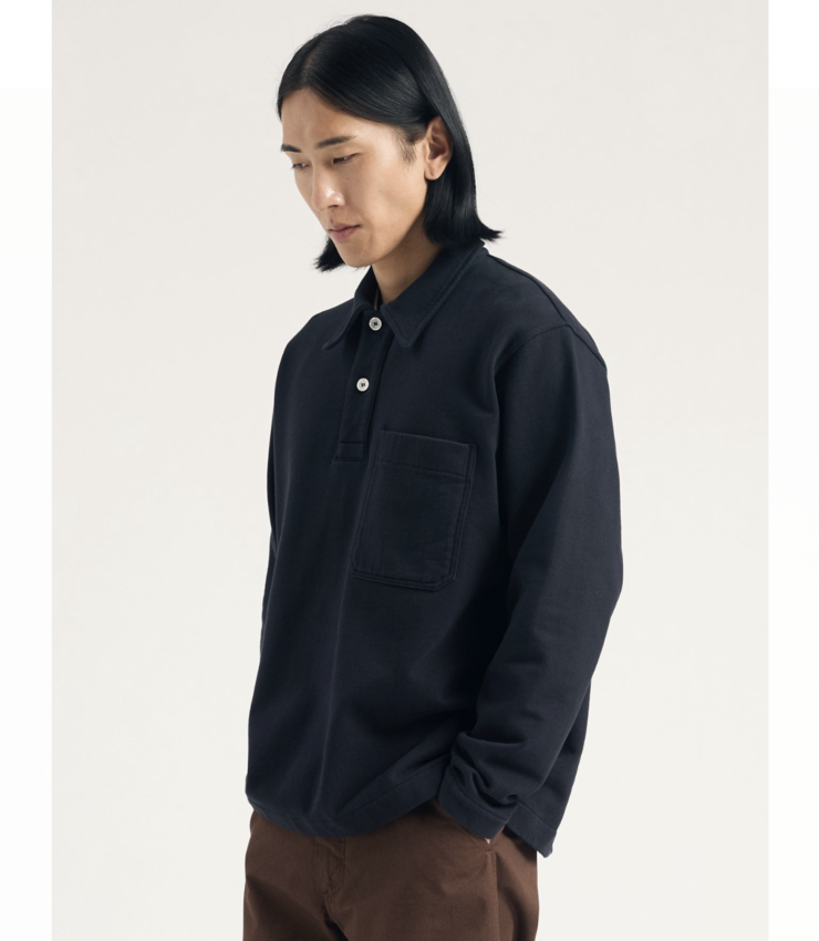 Norse Projects  Fraser Relaxed Organic Loopback LS Polo Dark Navy