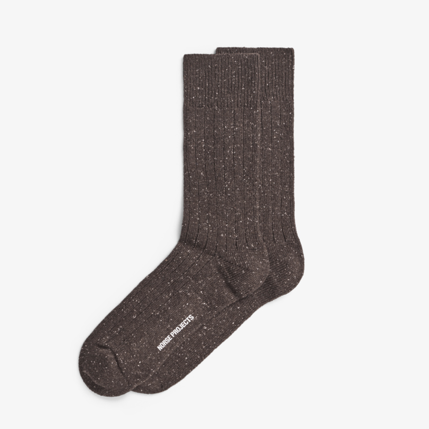 Norse Projects  Bjarki Neps Wool Rib Sock Seal Brown