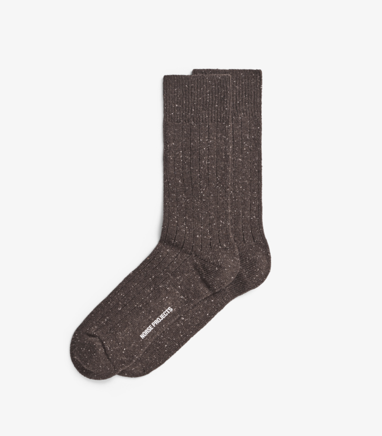 Norse Projects  Bjarki Neps Wool Rib Sock Seal Brown