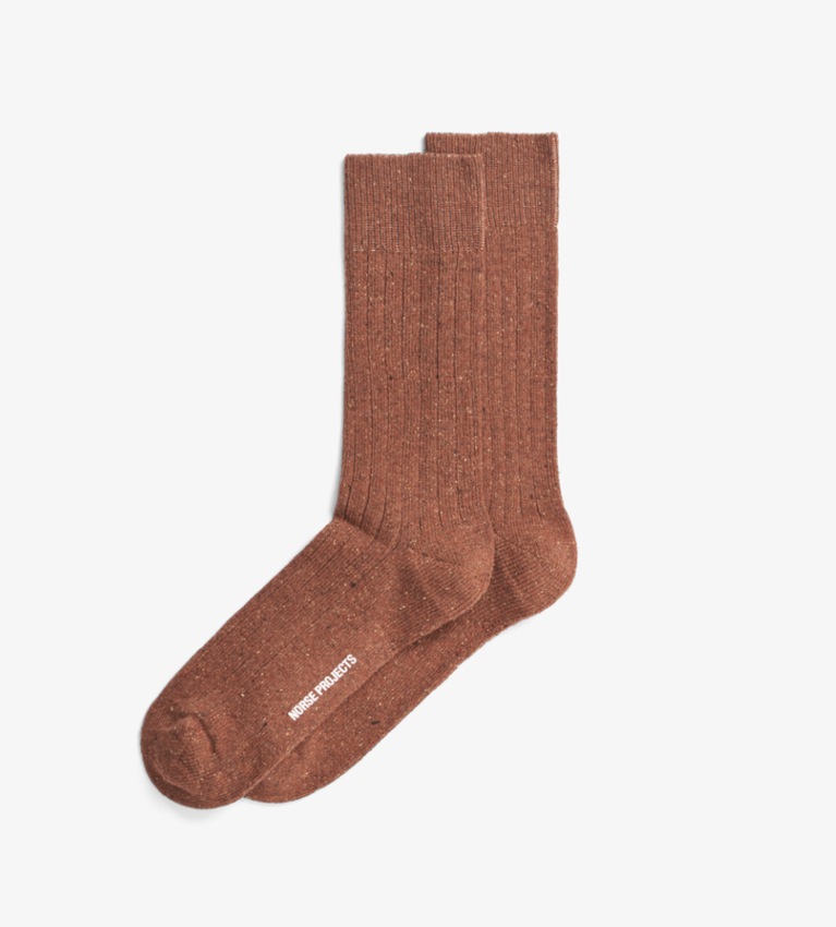 Norse Projects  Bjarki Neps Wool Rib Sock Golden Orange