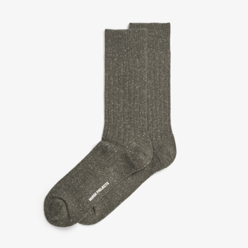 Norse Projects  Bjarki Neps Wool Rib Sock Olive Night