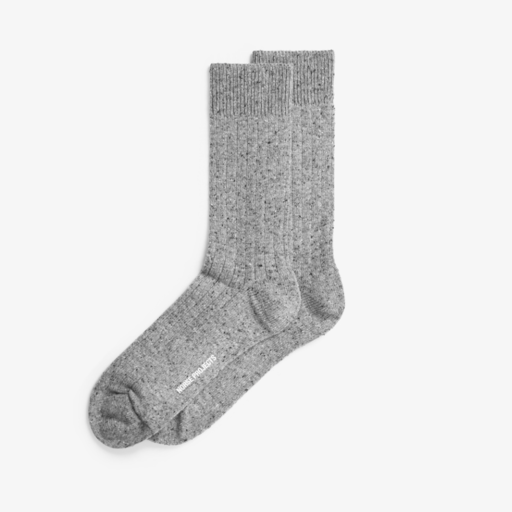 Norse Projects  Bjarki Neps Wool Rib Sock Grey Melange