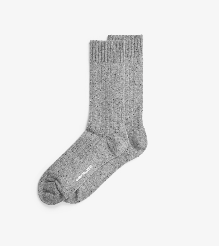 Norse Projects  Bjarki Neps Wool Rib Sock Grey Melange