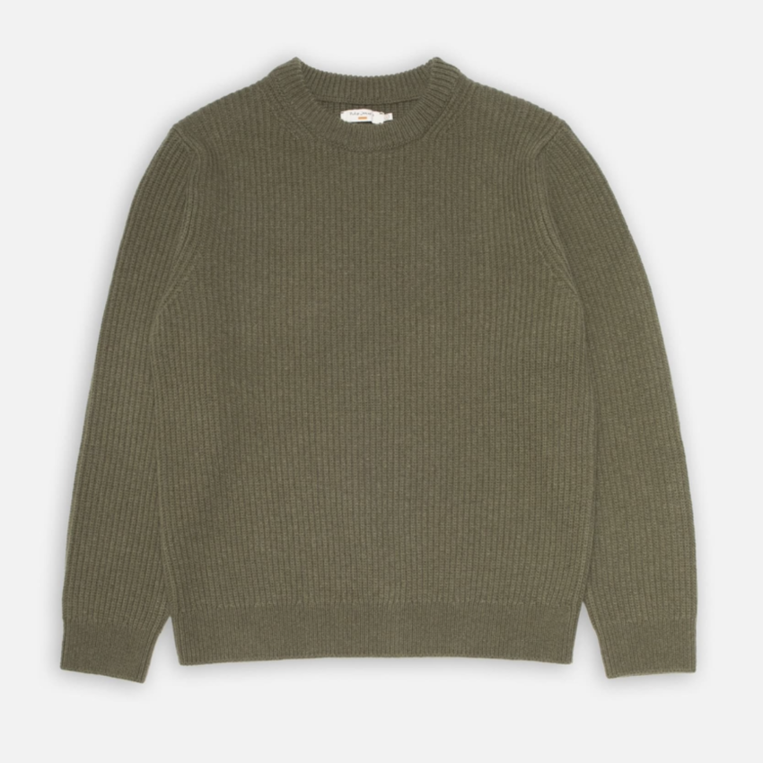 Nudie Jeans August Rib Wool Sweater Olive