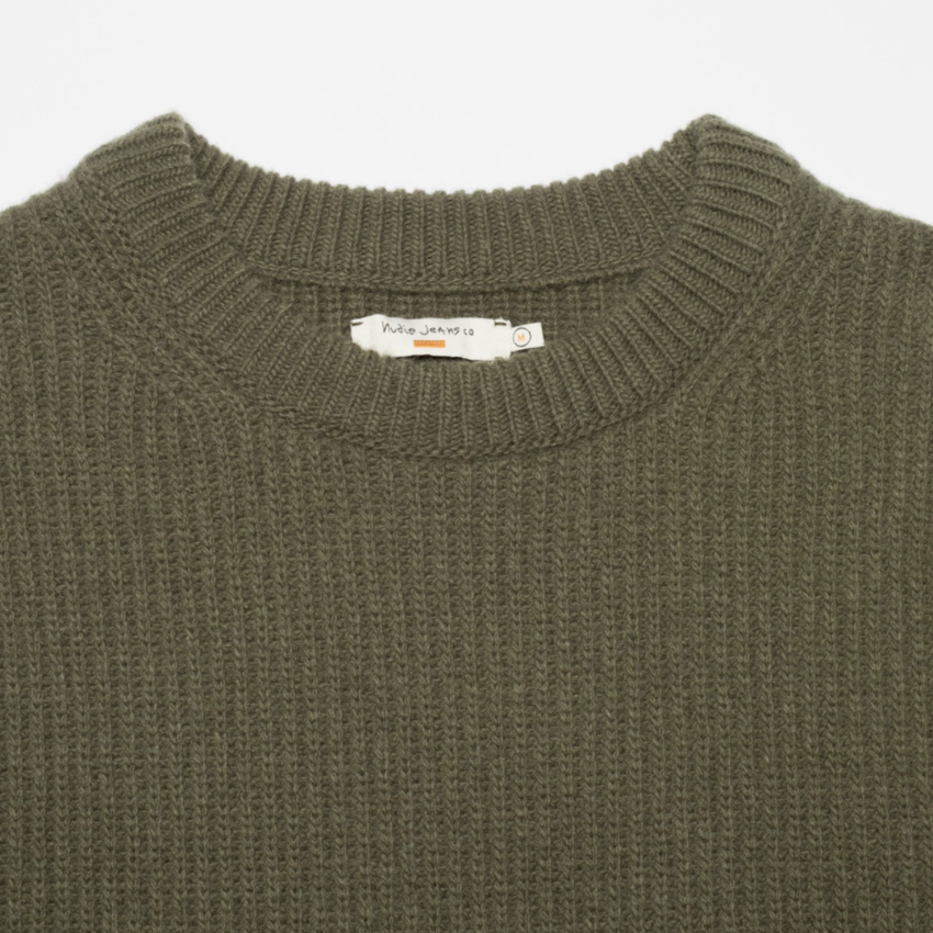 Nudie Jeans August Rib Wool Sweater Olive