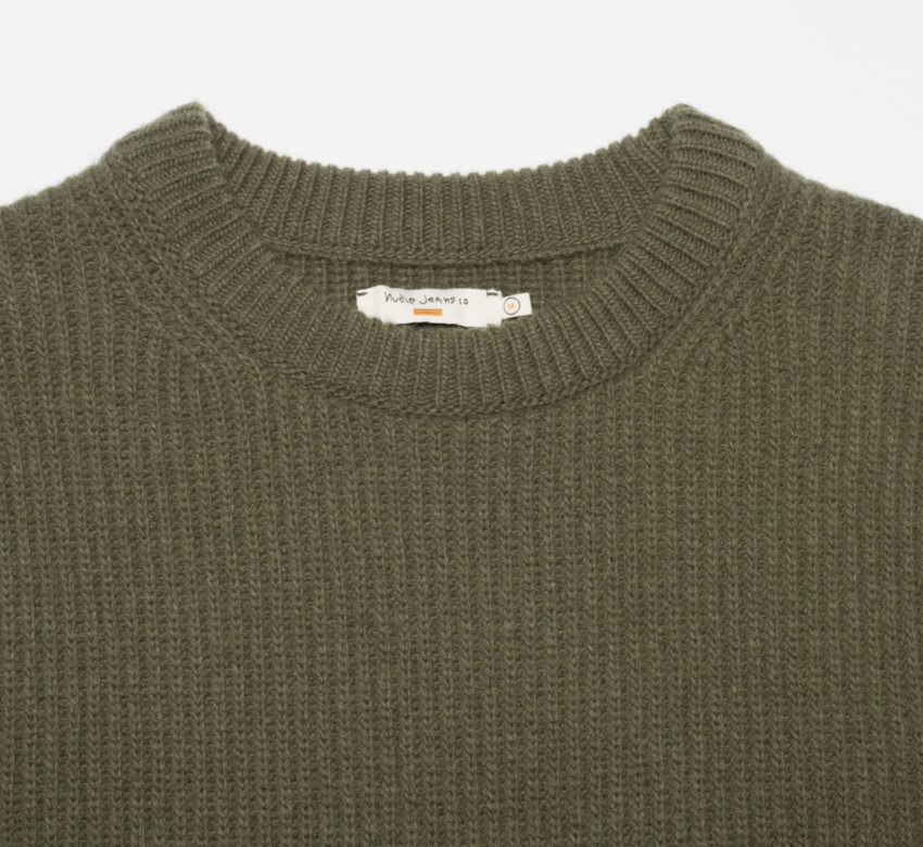 Nudie Jeans August Rib Wool Sweater Olive