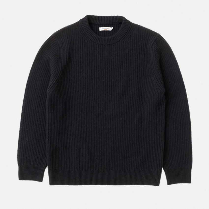 Nudie Jeans August Rib Wool Sweater Navy