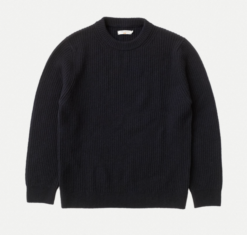 Nudie Jeans August Rib Wool Sweater Navy