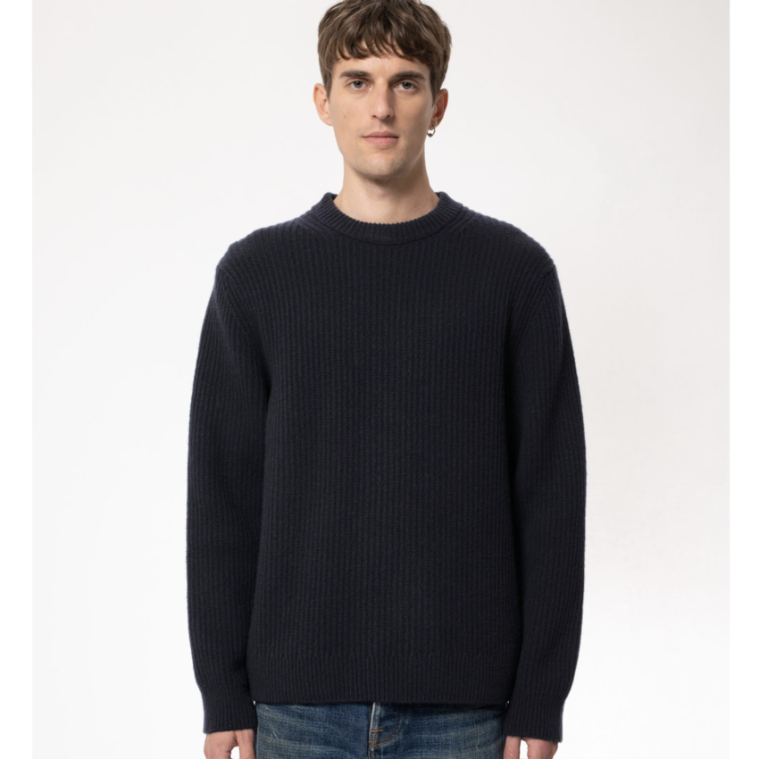 Nudie Jeans August Rib Wool Sweater Navy