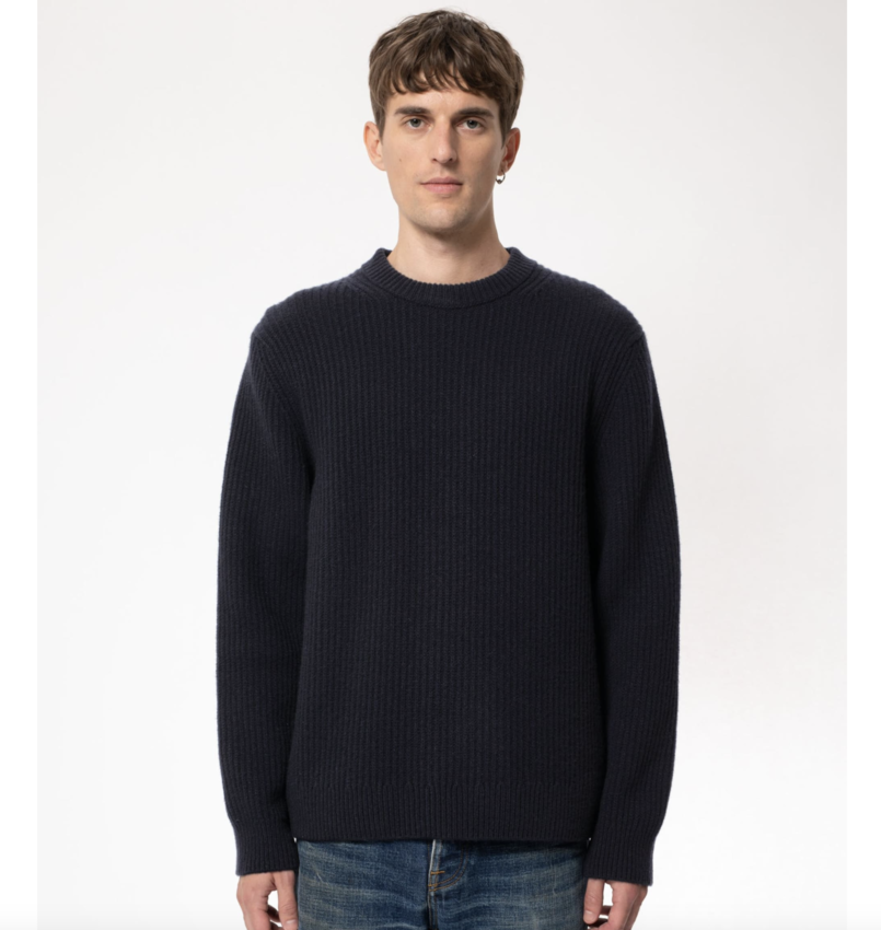 Nudie Jeans August Rib Wool Sweater Navy