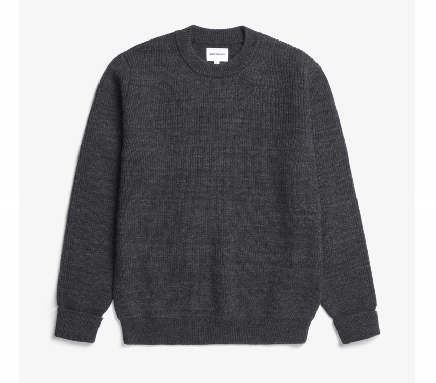 Norse Projects  Henning Cotton Wool Rib Sweater Dark Grey Melange