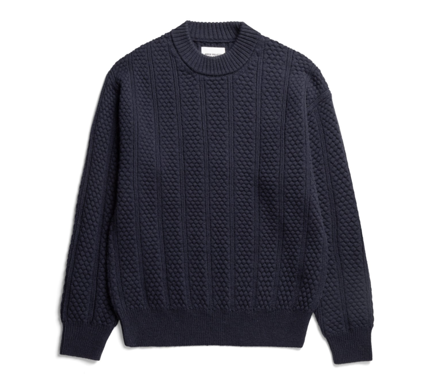 Norse Projects  Storm Bubble Rib Knit Crewneck Dark Navy