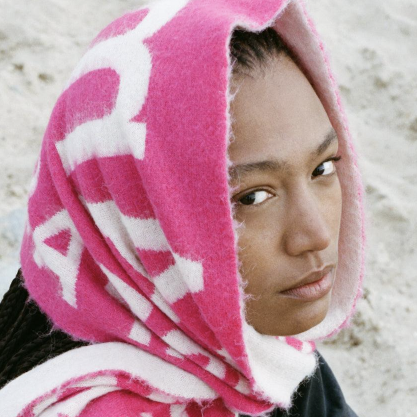 New Amsterdam Surf Association  Fuzzy Name Scarf Magenta/Ecru