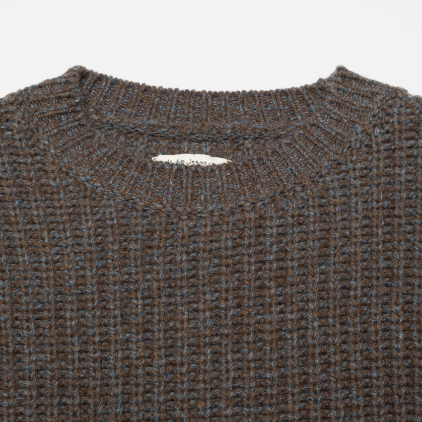 Nudie Jeans August Chunky Crew Neck Knit Brown