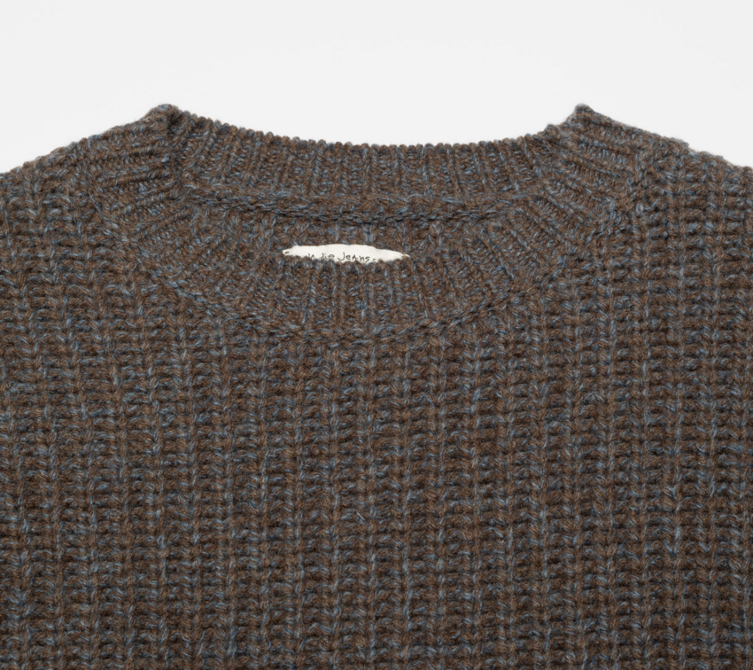 Nudie Jeans August Chunky Crew Neck Knit Brown