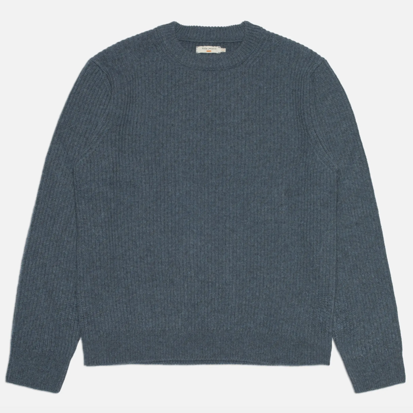 Nudie Jeans August Rib Wool Sweater Bluemelange