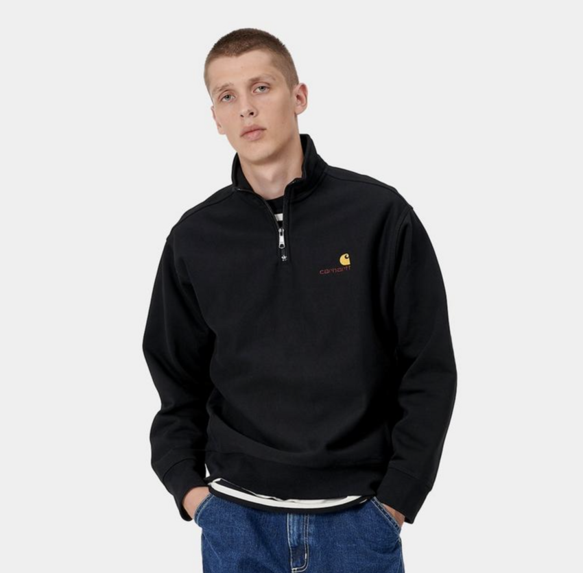 Carhartt WIP Half Zip American Script Black