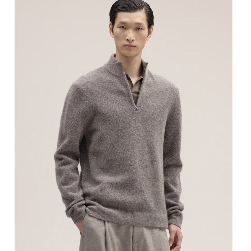 NN.07 John Half Zip 6683 Boucle Sweater Mable Husk