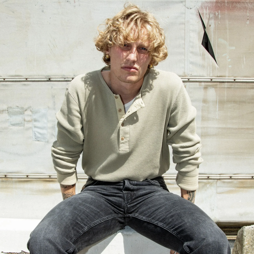 Nudie Jeans LS Henley Waffle T-Shirt Desert