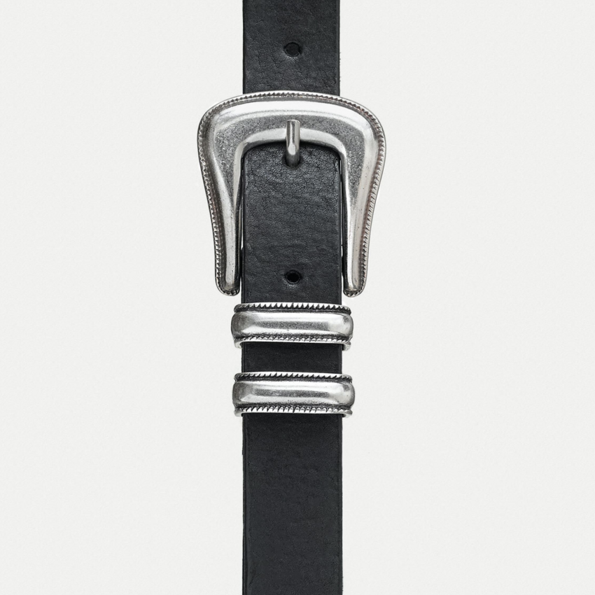 Nudie Jeans Western Silver Belt Black