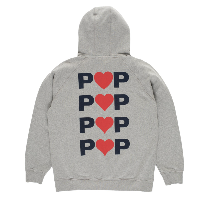 POP Trading Company Hearts Hooded Sweat Heather Grey
