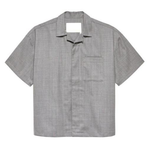 New Amsterdam Surf Association  Wijk Shirt Wool Grey W/ Pink Pinstripes