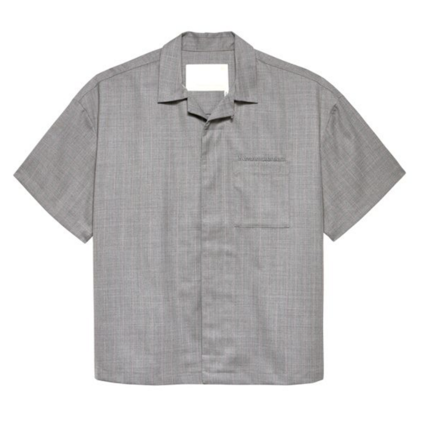 New Amsterdam Surf Association  Wijk Shirt Wool Grey W/ Pink Pinstripes