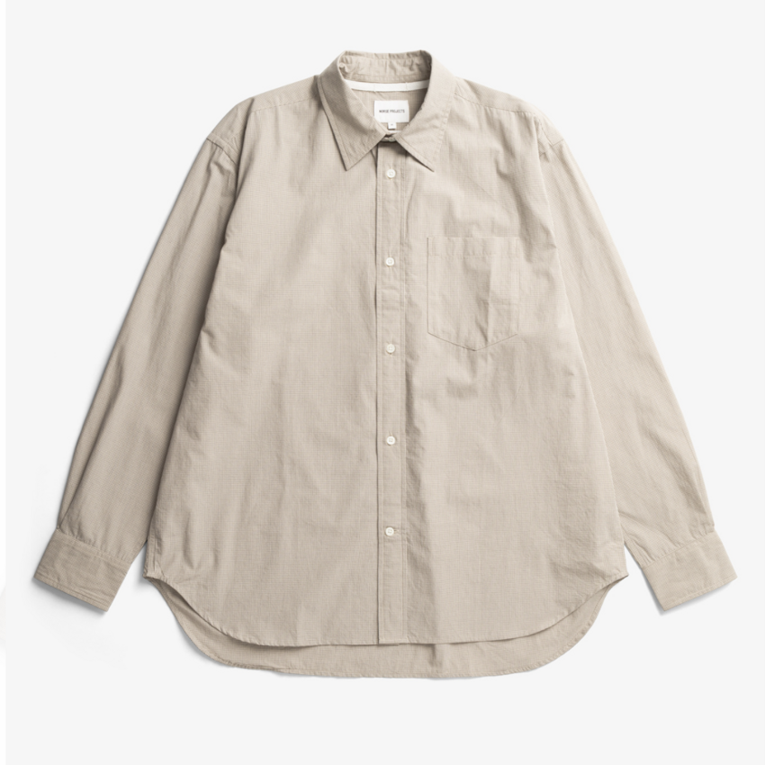 Norse Projects  Espevik Oversize Micro Poplin Check Shirt Oatmeal S