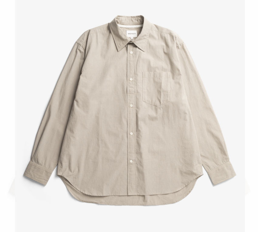 Norse Projects  Espevik Oversize Micro Poplin Check Shirt Oatmeal S