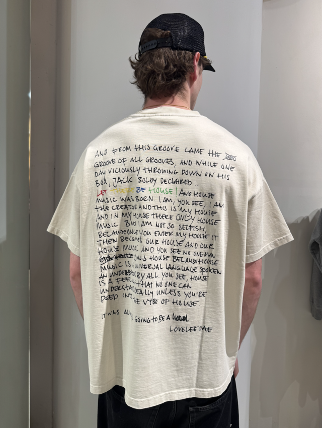 LOVELEE DAE SS Frankie Tee Let There Be House Vintage White