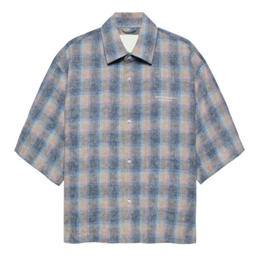 New Amsterdam Surf Association  Flanel Short Sleeve Button-Up Rainbow Check