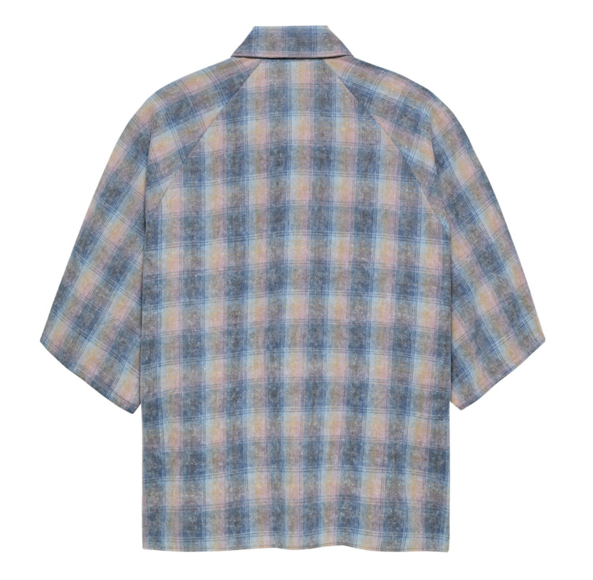 New Amsterdam Surf Association  Flanel Short Sleeve Button-Up Rainbow Check