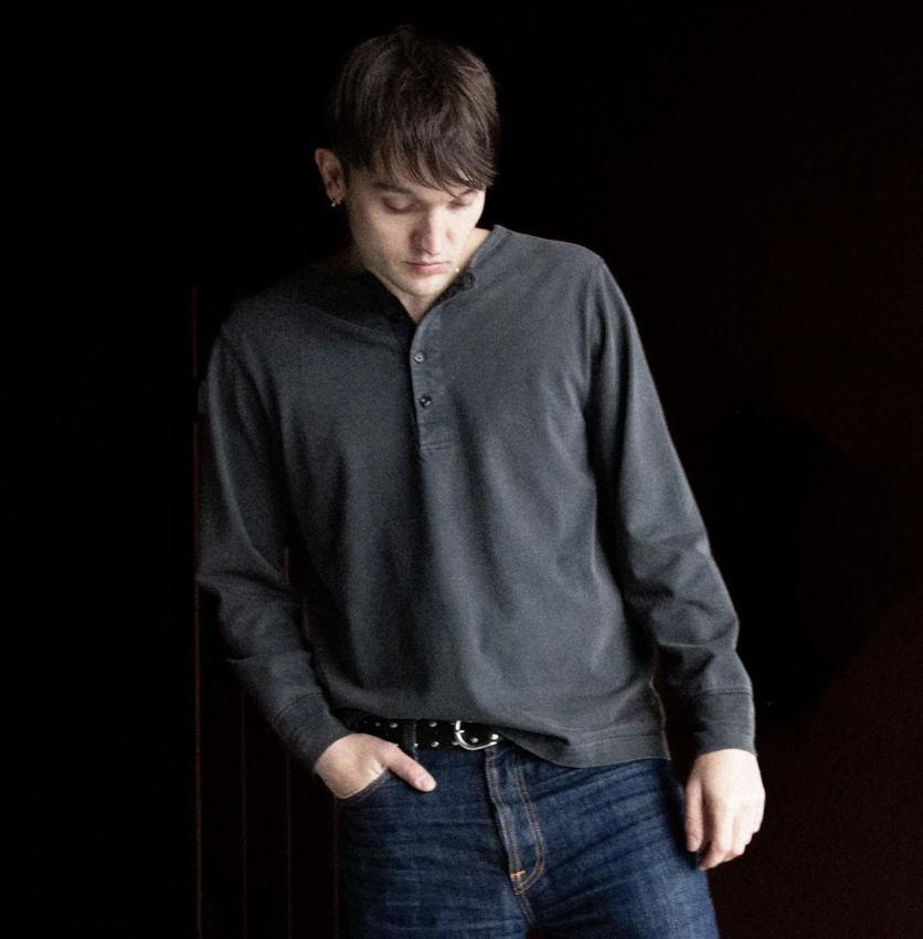 Nudie Jeans Long Sleeve Henley Washed Antracite