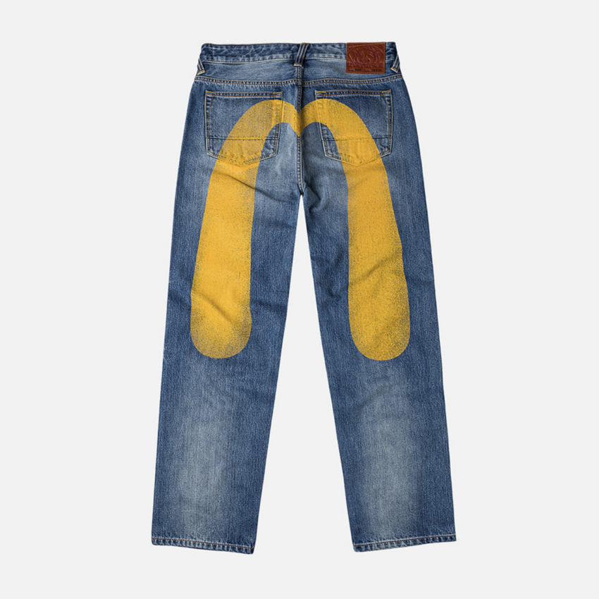 EVISU Yellow Daicock Printed Jeans Mid Tone Indigo