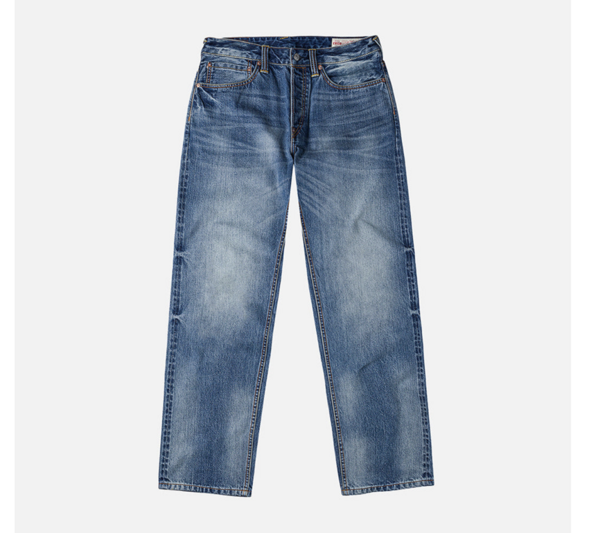 EVISU Yellow Daicock Printed Jeans Mid Tone Indigo