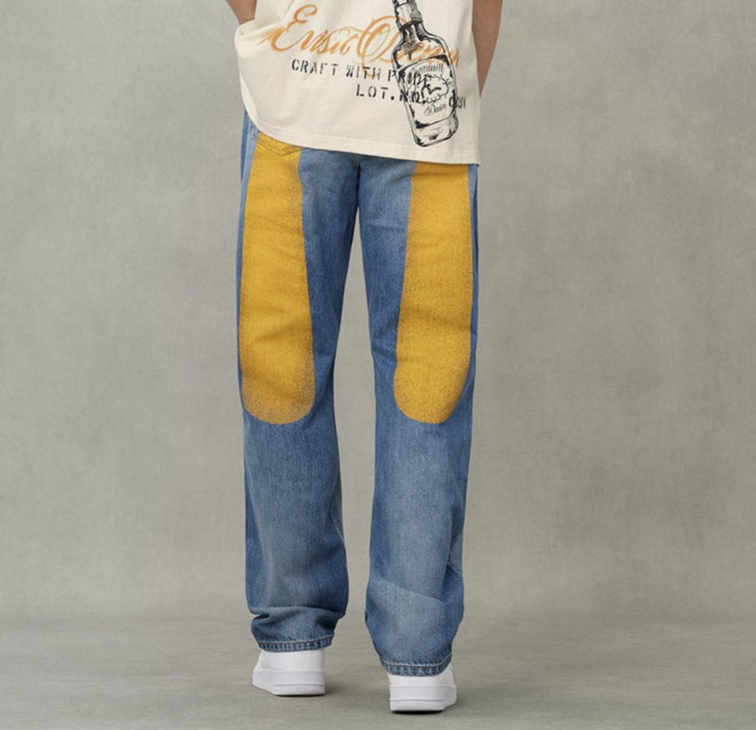 EVISU Yellow Daicock Printed Jeans Mid Tone Indigo