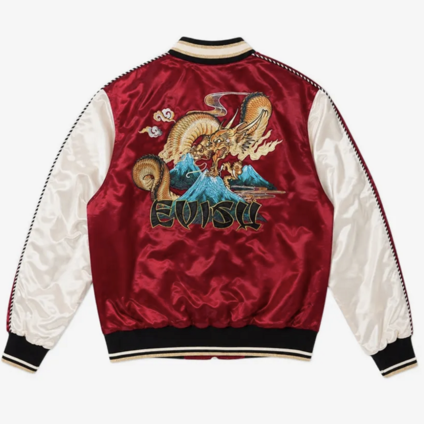 EVISU Whale Embroidered Souvenir Jacket Burgundy